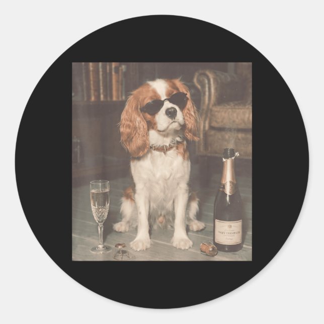 Adesivo Cavalier King Charles Bebendo Champanhe Engraçado (Frente)