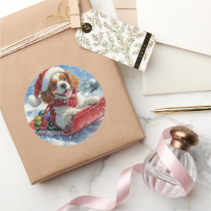 Adesivo Cavalier King Charles Spaniel Dog Sledge Natal