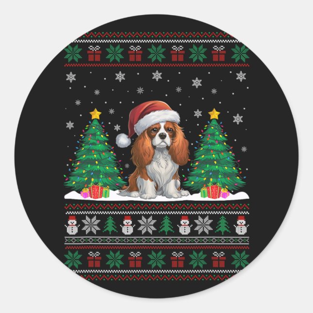 Adesivo Cavalier King Charles Spaniel Dog Xmas Tree Lights (Frente)