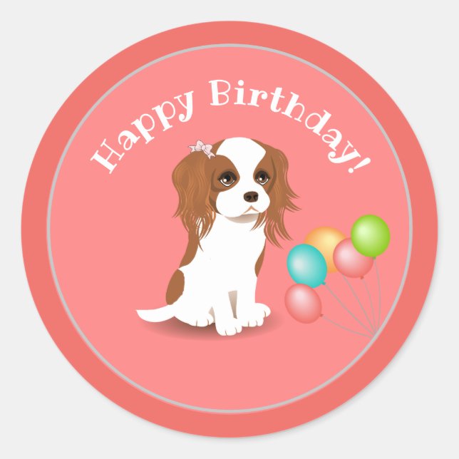 Adesivo Cavalier King Charles Spaniel Pink Feliz Aniversár (Frente)