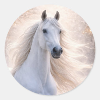 Adesivo Cavalo Branco de Férias de Natal na Neve