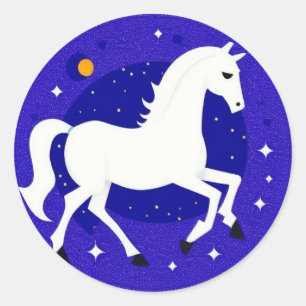 Adesivo Cavalo Branco Elegante em Exibição Noturna Cósmica