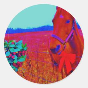 Adesivo Cavalo castanho de cor natalina : adicionar nome