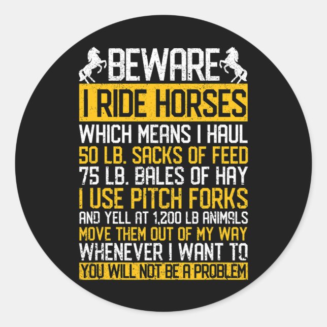 Adesivo Cavalo Cuidado, Cavalo, Cavalo Engraçado, Cavalo E (Frente)