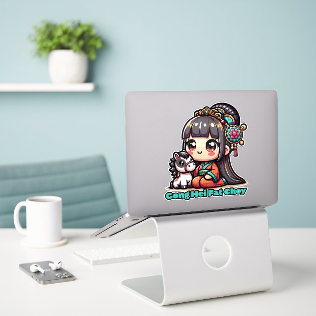 Adesivo Cavalo de Ano Novo Chinês Kawaii (Laptop na mesa)