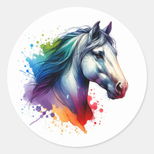 Adesivo Cavalo de Aquarela Arco-Íris