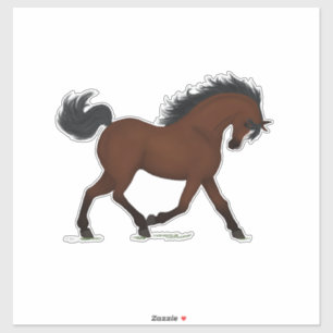 Adesivo Cavalo de baía de Trotting com Fazenda ou rancho