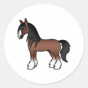 Adesivo Cavalo de Cartoon Castanho Vanner Clydesdale Shire