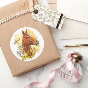 Adesivo Cavalo de desenho manual elegante com plantas e fl