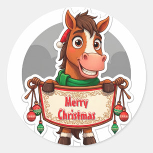 Adesivo Cavalo de Natal Alegre Cartoon