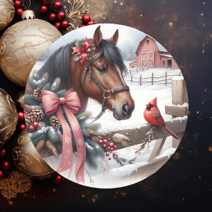 Adesivo Cavalo de Natal Castanho e Cardeal