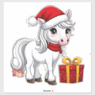 Adesivo Cavalo de Natal Fofo Com Chapéu de Papai Noel