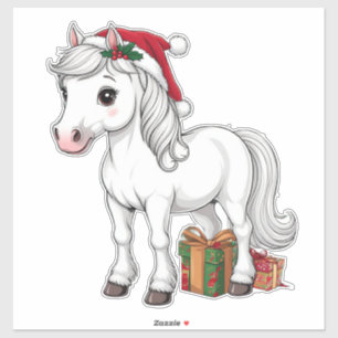Adesivo Cavalo de Natal Fofo Com Chapéu de Papai Noel
