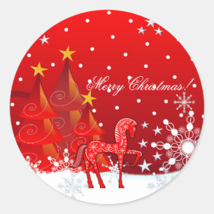 Adesivo Cavalo do Natal, flocos de neve, árvores & texto