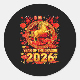 Adesivo Cavalo Dourado Ano Novo Chinês 2026 Dragão Zodíaco
