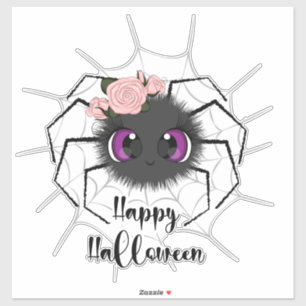 Adesivo Cavalo Feliz de Halloween com aranha fofa com Rosa