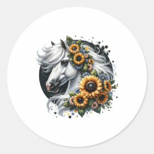 Adesivo Cavalo Gelado Com Flórida De Horso Floral De Giras
