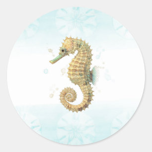 Adesivo Cavalo-Marinho Azul-Celeste & Dourado Aquarela Pra