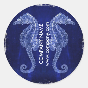 Adesivo cavalo marinho azul náutico de madeira whitewashe