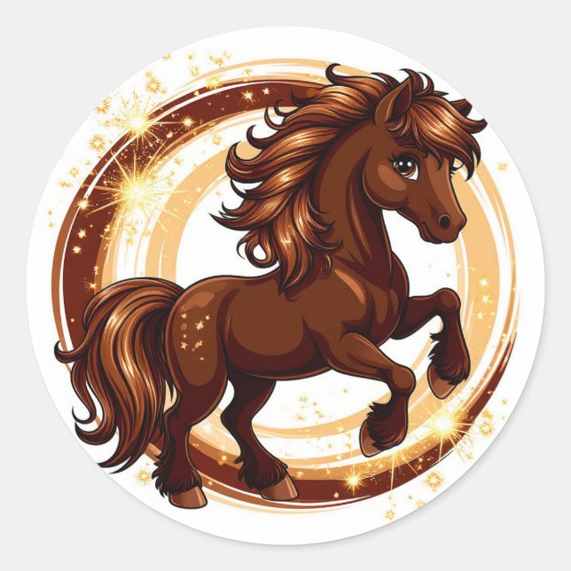 Adesivo Cavalo Marrom Animado se Empinando (Frente)