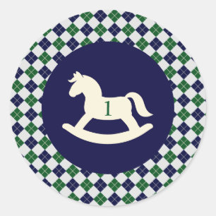 Adesivo Cavalo Mecedor Preppy Argyle 1º Aniversário