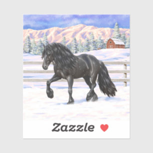 Adesivo Cavalo Negro Frísia Na Neve
