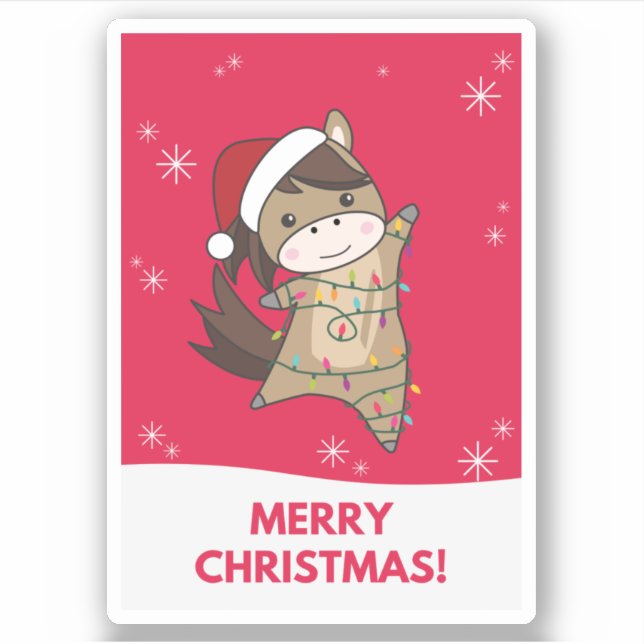 Adesivo Cavalo Pôneo de Natal Neve Inverno Animais de inve (Frente)