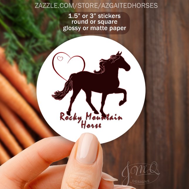 Adesivo Cavalo Rocky Montanha Silhouette Heart Equestrian (Sticker design with silhouette of Rocky Mountain Horse, heart outline, text reading Rocky Mountain.)