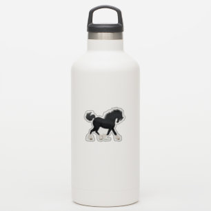 Adesivo Cavalo Shire Trotando Preto com Marca Branca na Ca