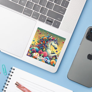 Adesivo Cavalo Whimsical bonito em Flores Coloridas