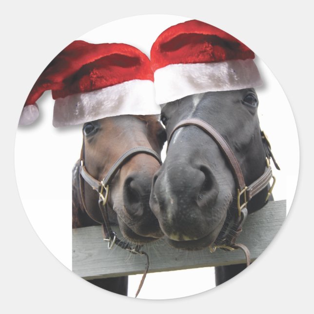 Adesivo Cavalos De Natal Com Chapéus De Pai Natal (Frente)