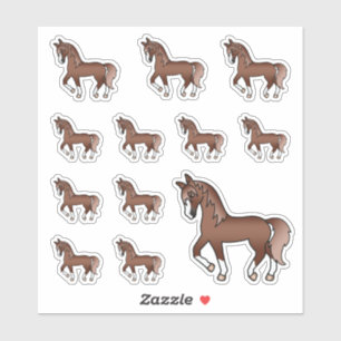 Adesivo Cavalos de Trote de Cartoon Castanho-Castanho