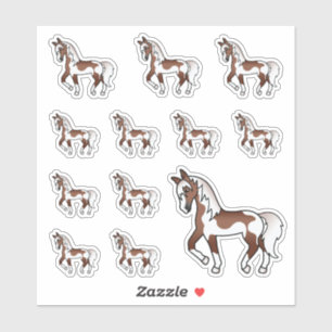 Adesivo Cavalos de Trote de Cartoon Castanho Pinto Cute