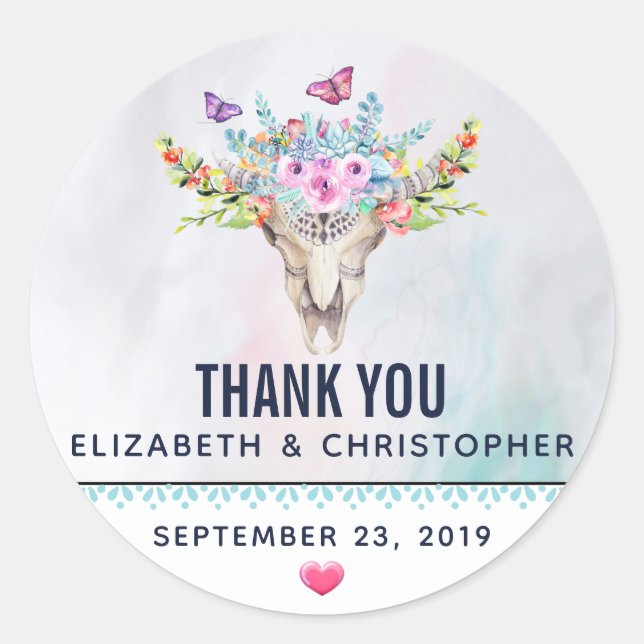 Adesivo Caveira Animal Boho com Borboletas Obrigados de Ca (Frente)