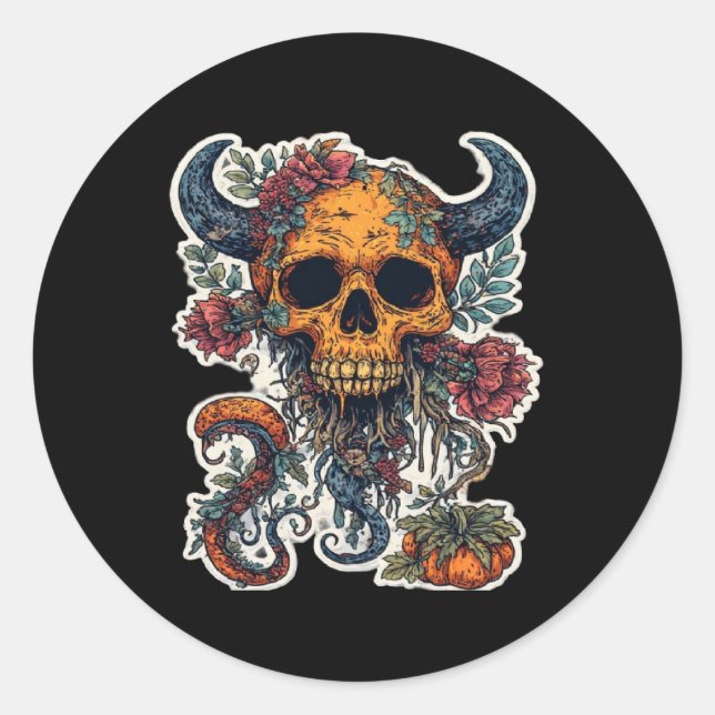 Adesivo Caveira com Chifres e Pumpkin Sticker - Maldito Ha (Frente)