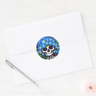 Adesivo Caveira com Flores do Esquecimento Azul