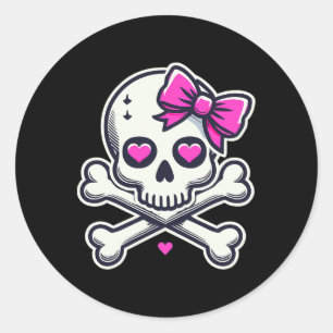 Adesivo Caveira Com Laço Caveira de Menina Rosa Halloween