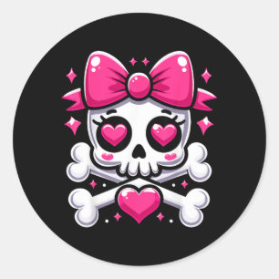 Adesivo Caveira com Laço Caveira de Menina Rosa Halloween