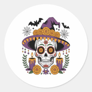 Adesivo Caveira com Vetor de Hat Halloween de Bruxas