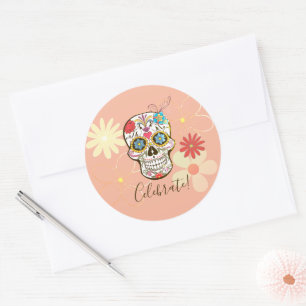 Adesivo Caveira de Açúcar Suave Rosa Pêssego Floral Hippie