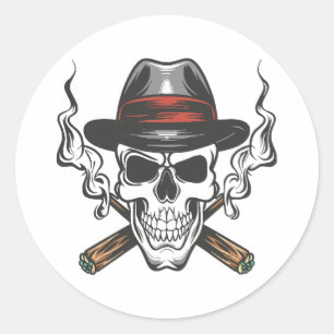 Adesivo Caveira de gângster com chapéu fedora