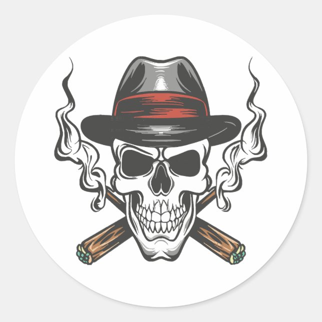 Adesivo Caveira de gângster com chapéu fedora (Frente)
