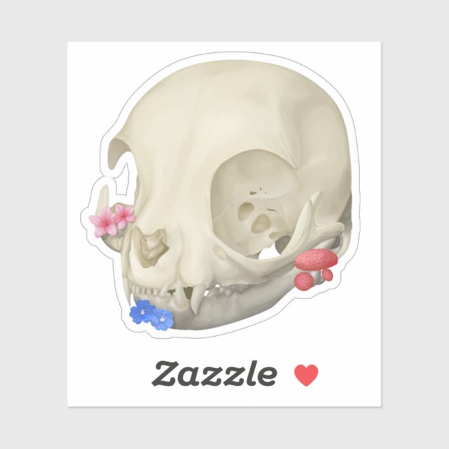 Adesivo Caveira De Gato Com Flora (Folha)