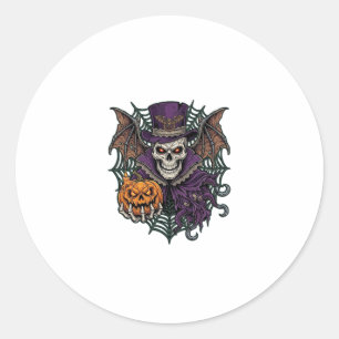 Adesivo Caveira de Halloween Chapéu Alto Asas de Morcego A