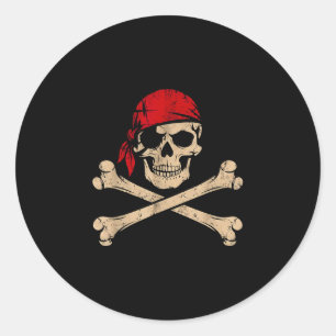Adesivo Caveira de pirata com bandana vermelha esqueleto h