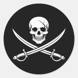 Adesivo Caveira de pirata e cruz de ossos cruzados espada