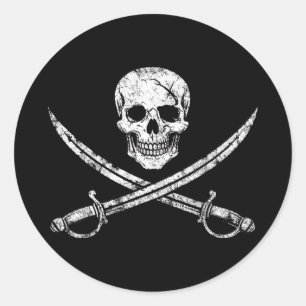 Adesivo Caveira de pirata ossos cruzados espada jolly roge