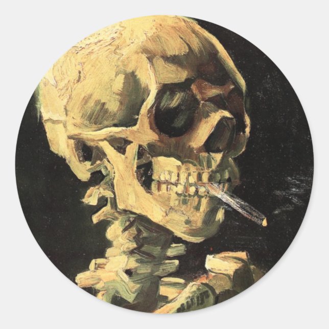 Adesivo Caveira de Van Gogh com o Íman de Cigarro queimado (Frente)