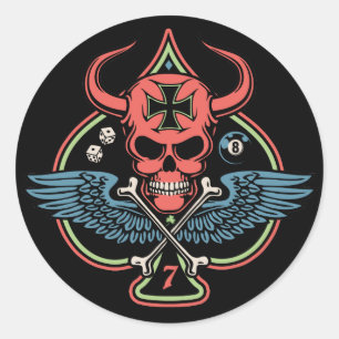 Adesivo Caveira do Diabo Maltês, Lucky Winged, de Espadas