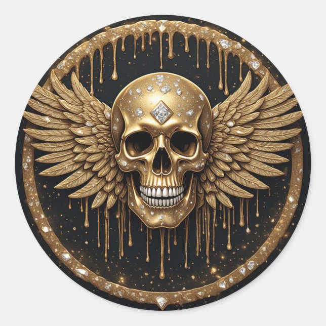 Adesivo 💀 Caveira e Asas Presente Gótico para Fãs de Meta (Frente)